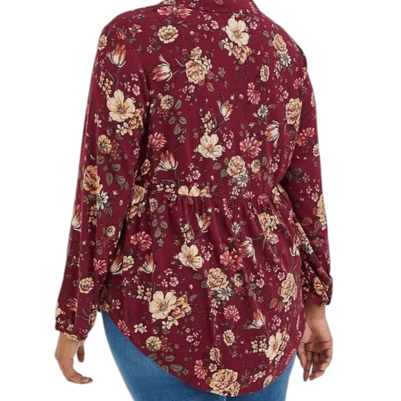 Torrid Textured Stretch Rayon Dark Academia Wine Floral Romantic Tunic Sz 3x - Picture 2 of 12
